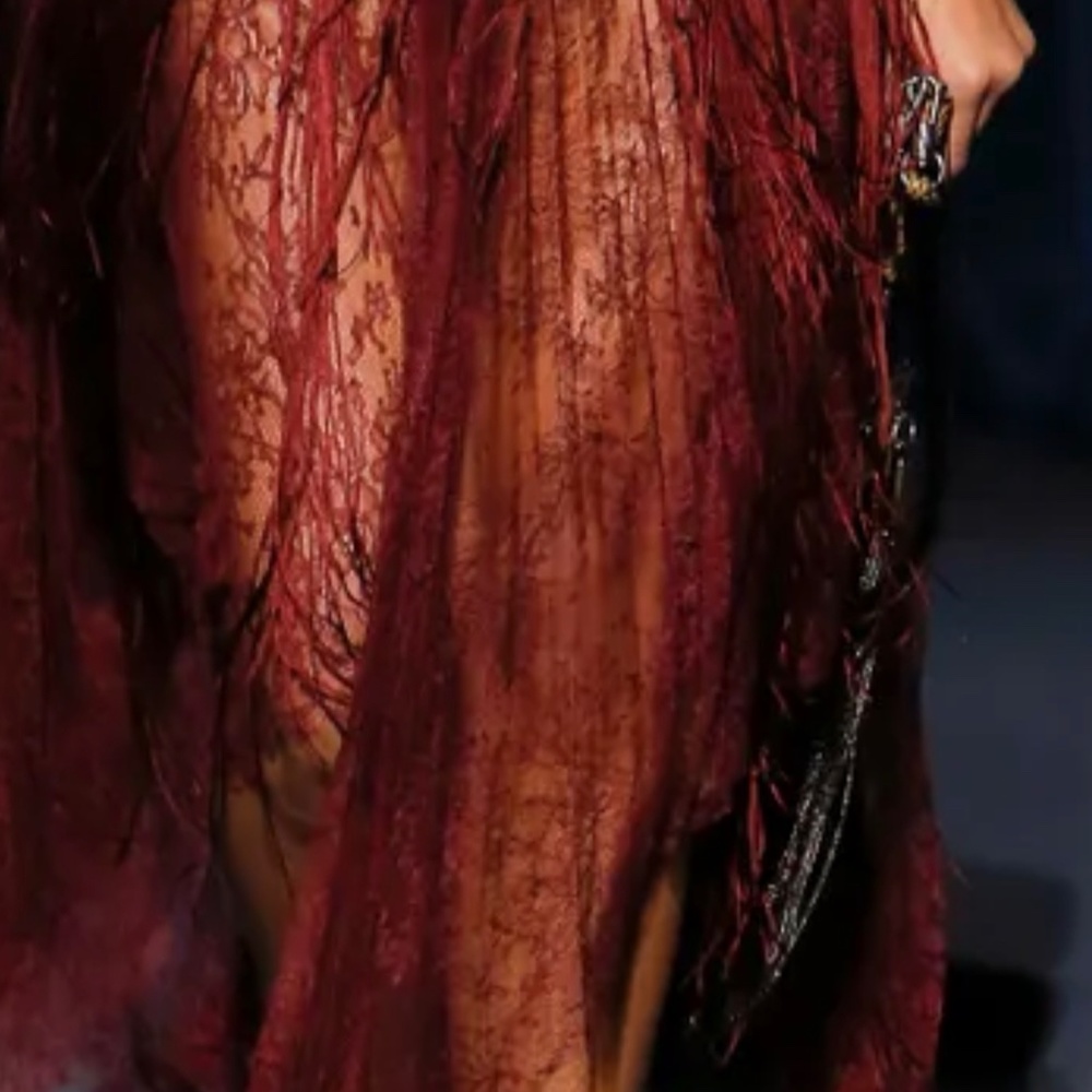 Givenchy NWT $8625. RUNWAY Burgundy Lace Fringe Pleats Dress Gown 8 - Picture 4 of 11